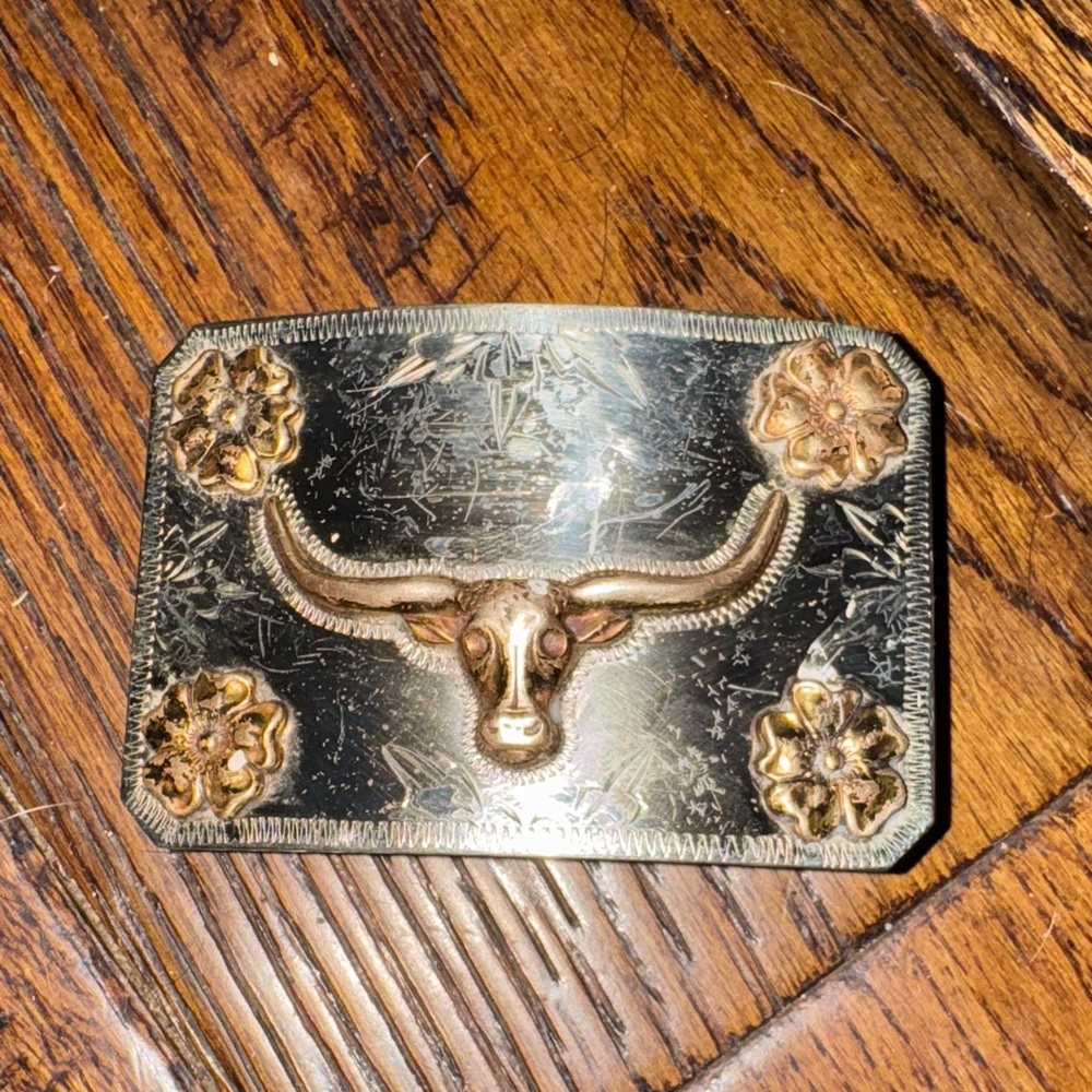 RICARDO NICKEL SILVER BRONCE TRIM Western Bull Head Belt Buckle
